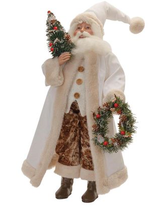 Melrose International Beige Santa With Wreath & Tree