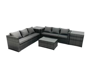 Fimous 6-seater Patio Coffee Table Sofa Set with 2 Side Tables in Dark Grey