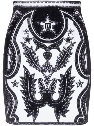Balmain Western-stitching straight skirt - women - Cotton - 38 - Black