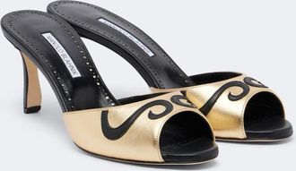 Manolo Blahnik Pintonamu embroidered metallic leather mules
