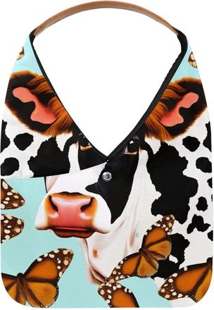 Generic Butterflies Cow Print Reusable Lightweight Grocery Bags - Foldable Into Compact Pouch, Washable & Sturdy, Multipurpose for Shopping and Travel