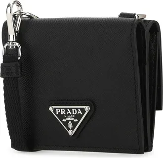 Prada Mens Carte Card Case Black Calfskin Wallet