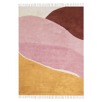 Beliani Beliani - Alfombra Moderna 140 X 200 Cm Algod&oacute;n Motivo Abstracto Flecos Rectangular Rosa Xinali