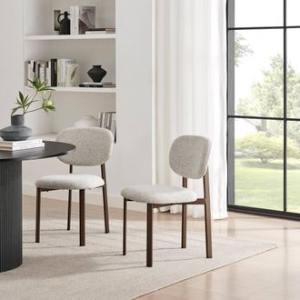 Furniturebox 2x Mirelle Grey / Beige Fabric Dining Chairs Bronze Legs