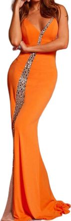 Jovani Trail Beaded Prom Dress In Orange
