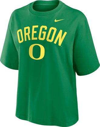 Nike Oregon Arch Over Logo Boxy Nike Womens College T-Shirt in Green | 01CM30DUON-KMG