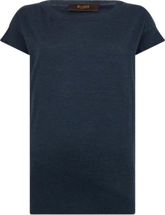 Moorer Gioia Trui met Korte Mouwen - Dames - Ronde hals truien - Blauw - XS - Kasjmier - Truien & Vesten