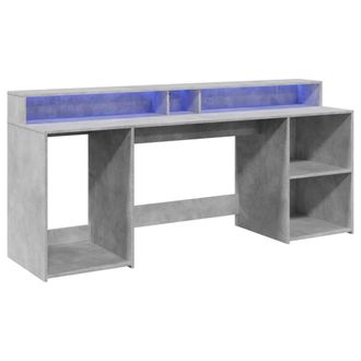 Berkfield Home Soft Desk with LED Lights Concrete Grey 200x55x91 cm Engineered Wood | Size: 200 x 55 x 91 cm
