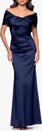 Betsy & Adam Ruched Taffeta Off the Shoulder Gown in Navy at Nordstrom, Size 10