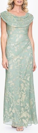 Betsy & Adam Metallic Jacquard Drape Neck Gown in Sage/Gold at Nordstrom, Size 12