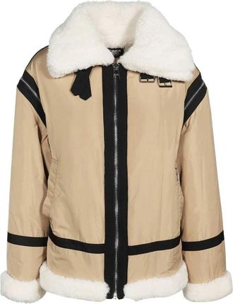 Karl Lagerfeld Faux Fur Jas met Contrasterende Inzetten - Dames - Jassen - Beige - XS - Polyester - Jassen