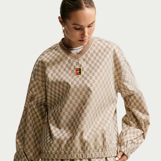 Nike Womens Court Court Collection Oversized Long-Sleeve Tennis Top in Brown | IM9436-297