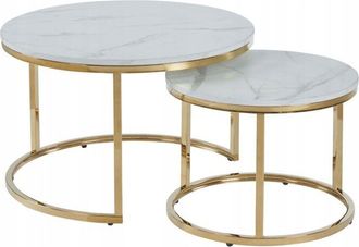 OEM Mesa De Centro Redonda, M&aacute;rmol Blanco, 70 X 70 X 45,5 Cm, Glamour, Brillo, Para El Sal&oacute;n