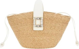 Roger Vivier Bucket Bags, female, Beige, Size: ONE SIZE Viv Skate Top Handle Straw Bag