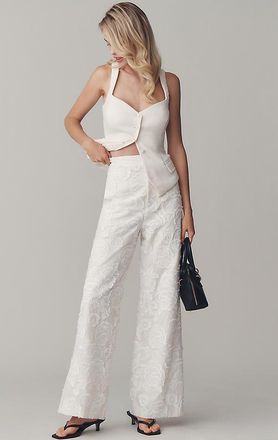 endless rose Floral Embroidered High-Rise Wide-Leg Pants