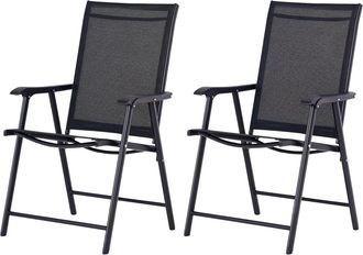OEM Conjunto De 2 Sillas Plegables Para Exterior Con Reposabrazos Para Jard&iacute;n Terraza Carga 110 Kg 58x64x94 Cm Negro
