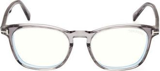 Tom Ford 52mm Square Optical Glasses in Grey /T Logo /Blue Block at Nordstrom