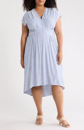 Max Studio Striped Short Sleeve Midi Dress in Denim/White Stripe at Nordstrom Rack, Size 1 X