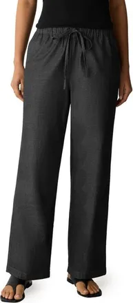 Eileen Fisher Organic Cotton Twill Straight Leg Drawstring Pants in Black at Nordstrom, Size Xx-Small