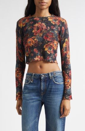 R13 Floral Cashmere Crop Sweater in Red Floral Multi at Nordstrom, Size X-Large