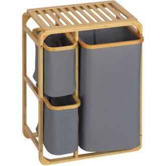HOMCOM Cesta Porta Biancheria con 3 Scomparti Estraibili in Tessuto e Bamb&ugrave; - Homcom