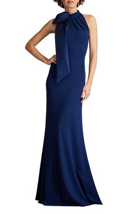 Tadashi Shoji Bow Neck Gown in Navy at Nordstrom, Size X-Large