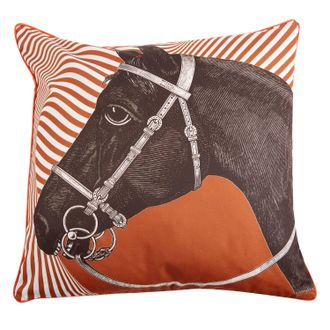 Thomas Paul Equestrian Horse Motif Outdoor Pillow In Multicolor
