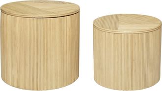 Vente-Unique Set de 2 mesas auxiliares redondas con compartimento de almacenamiento - Rat&aacute;n - D. 50 x Alt. 46 cm y D. 39.5 x Alt. 36 cm - Natural claro - GABES