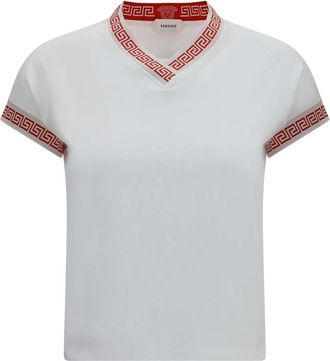Versace Greca V-hals T-shirt - Dames - Tops - Wit - Maat: S Katoen