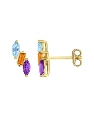 Rina Limor Gold Over Silver 0.86 ct. tw. Amethyst-Africa, Blue Topaz - Swiss, Citrine Stud Earrings