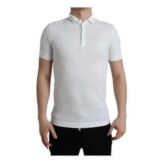 Dolce & Gabbana Polo Shirts, male, White, Size: XS Crown Embroidered Collared T-Shirt