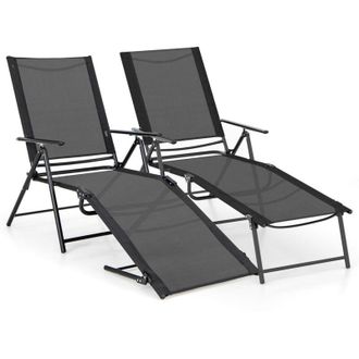Costway Set di 2 Lettini Prendisole da Giardino, con Schienale Regolabile, Sedia a Sdraio Pieghevole Poggiapiedi Regolabile, per Terrazzo Piscina