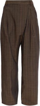 Ganni Pinstripe Wrap-Front Broeken - Dames - Wijde Broeken - Bruin - L - Wol - Broeken