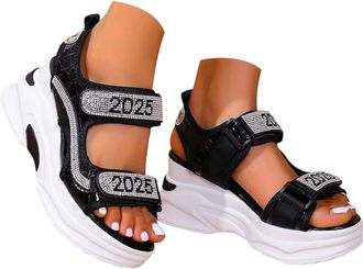 Generic Comfortable Walking Sandals Women Arch Support Breathable Mesh Platform Sandals Women Orthotic Slide Rhinestone Casual Open Toe Sport Sandals for Athl