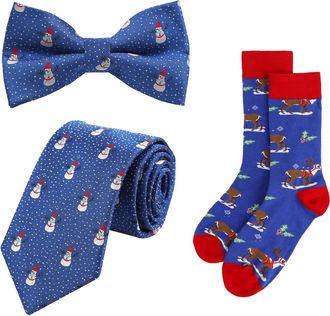 Alizeal Mens Novelty Necktie Bow Tie and Socks Set Perfect for Christmas Tie Set, 076-024