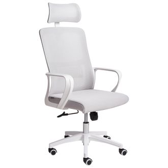 Beliani Silla De Oficina Con Base Giratoria Reposacabezas Regulable En Altura De Malla Gris Claro Monarch
