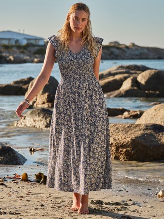 Fat Face FatFace Regular Jersey Midi Dress in Blue Shells
