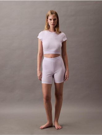 Calvin Klein Womens Cotton Stretch Rib Bike Shorts - Purple - XL