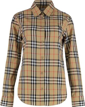 Burberry Geruite Poplin Overhemd van Katoen - Dames - Overhemden - Beige - XS - Katoen - Overhemden