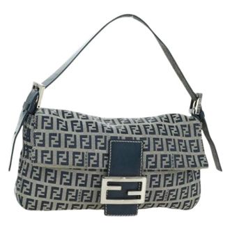 Fendi Pre-owned Shoulder Bags, female, Blue, Size: ONE SIZE Pre-owned Zucchino Canvas Shoulder Bag
