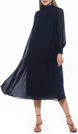 Alexia Admor Kehlani Long Sleeve Chiffon Midi Dress in Navy at Nordstrom Rack, Size X-Small