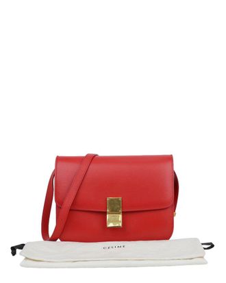 Celine Celine Red Calfskin Medium Classic Box Shoulder Bag (Authentic Pre-Loved)