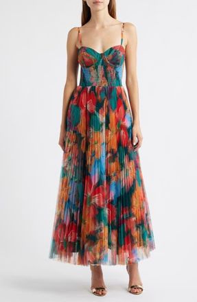 Hutch Smocked Tulle Gown in Teal Floral at Nordstrom, Size Large