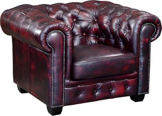 Vente-Unique Sill&oacute;n chesterfield BRENTON 100% piel de b&uacute;falo - Cereza