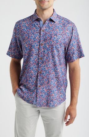 Tommy Bahama Coastal Ease Geo Rio Floral IslandZone Short Sleeve Button-Up Shirt in Bering Blue at Nordstrom, Size Xx-Large