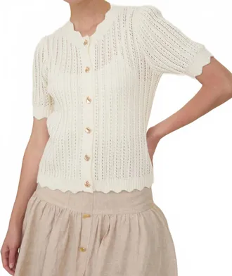 ZOE AND CLAIRE Womens Short Sleeve Button Up Crochet Top In White