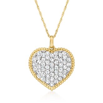 Ross-Simons Pave Diamond Heart Pendant Necklace in 14kt Yellow Gold