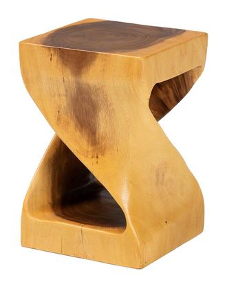 Baxton Studio Rapha Hand-Carved Suar Wood Side Table With Shelf