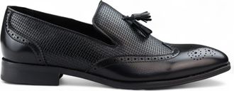 Infinity Leather Zwarte mocassin loafers met kwastjes voor heren, elegante instappers