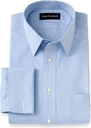 Paul Fredrick Non-iron Cotton Pinpoint Solid Point Collar French Cuff Dress Shirt in Blue at Nordstrom, Size 17.5 - 35